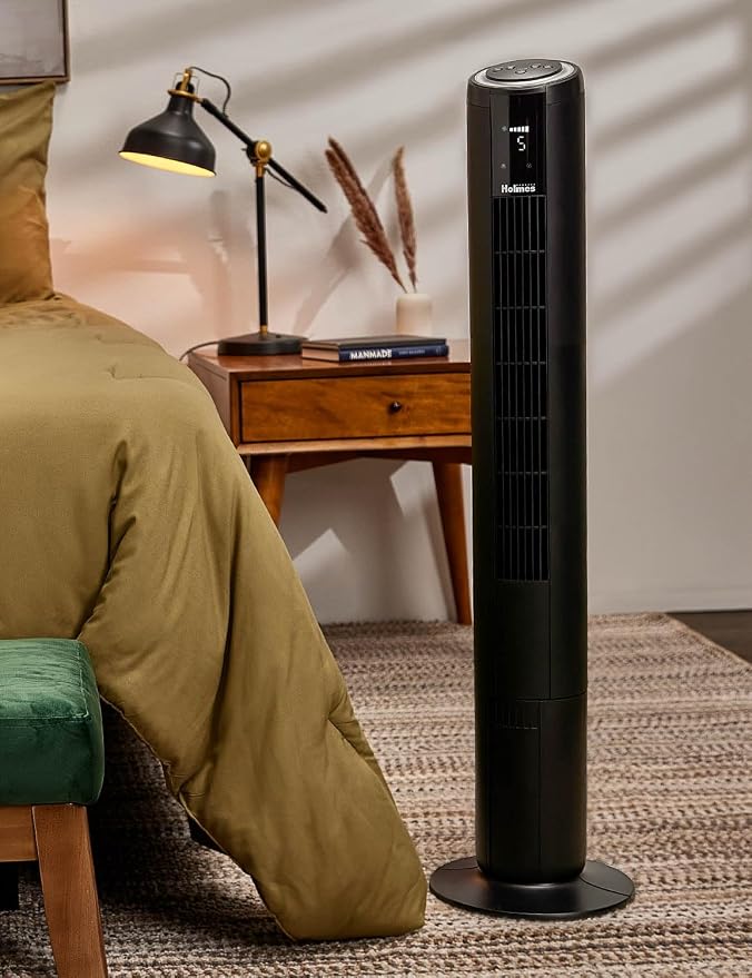 42" Digital Tower Fan, ClearRead Display, 90° Oscillation, 5 Speeds, 4 Modes, 8-Hour Timer, Home, Bedroom or Office, Remote