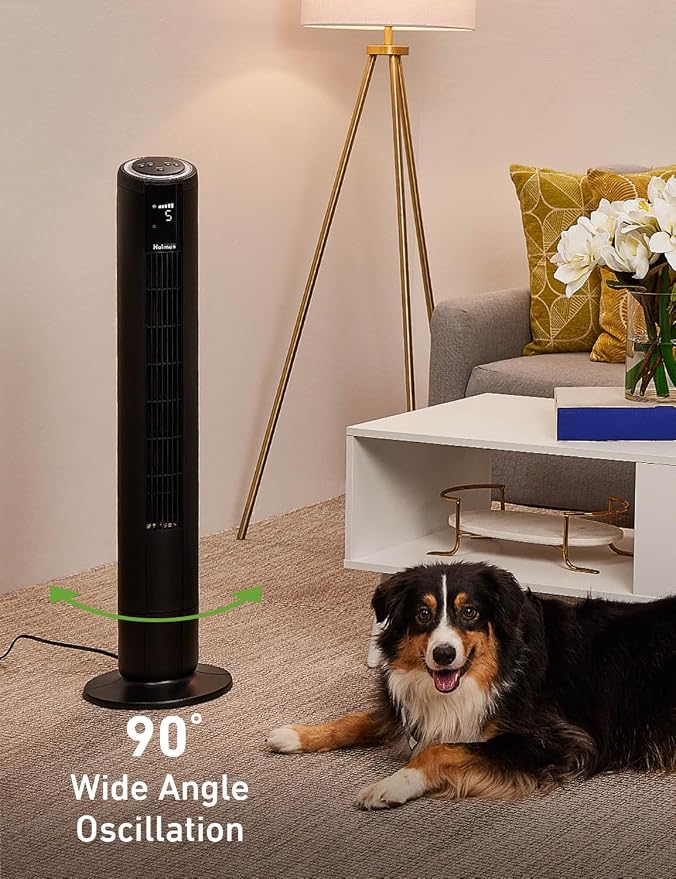 42" Digital Tower Fan, ClearRead Display, 90° Oscillation, 5 Speeds, 4 Modes, 8-Hour Timer, Home, Bedroom or Office, Remote
