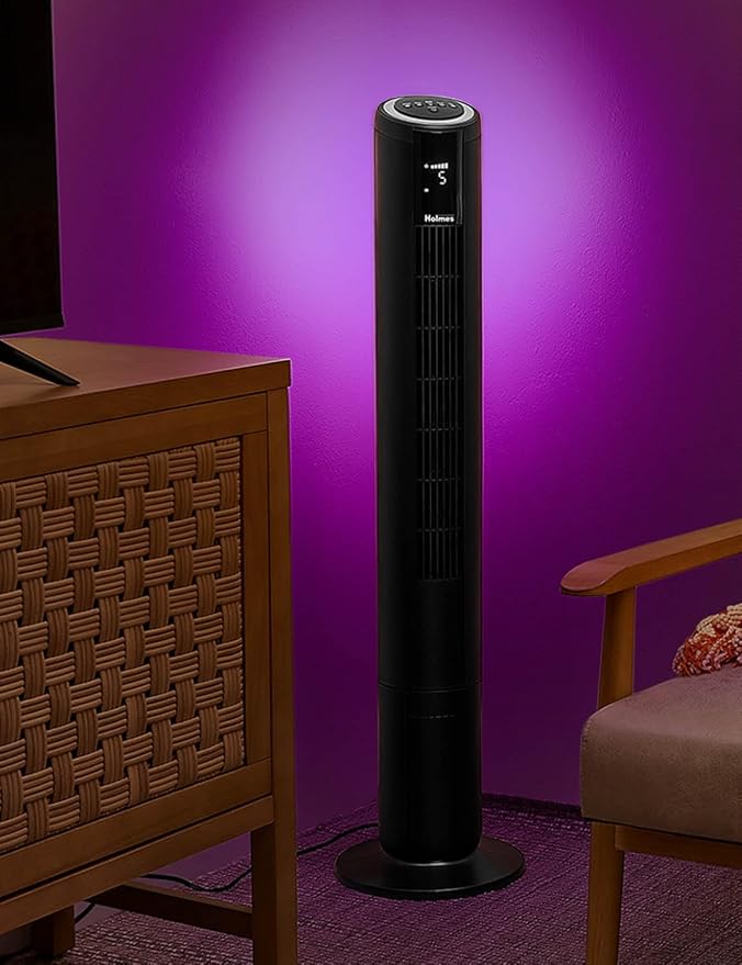 42" Digital Tower Fan with Accent Light, ClearRead Display, High/Low Brightness Level, 90° Oscillation, 5 Speeds, 4 Modes