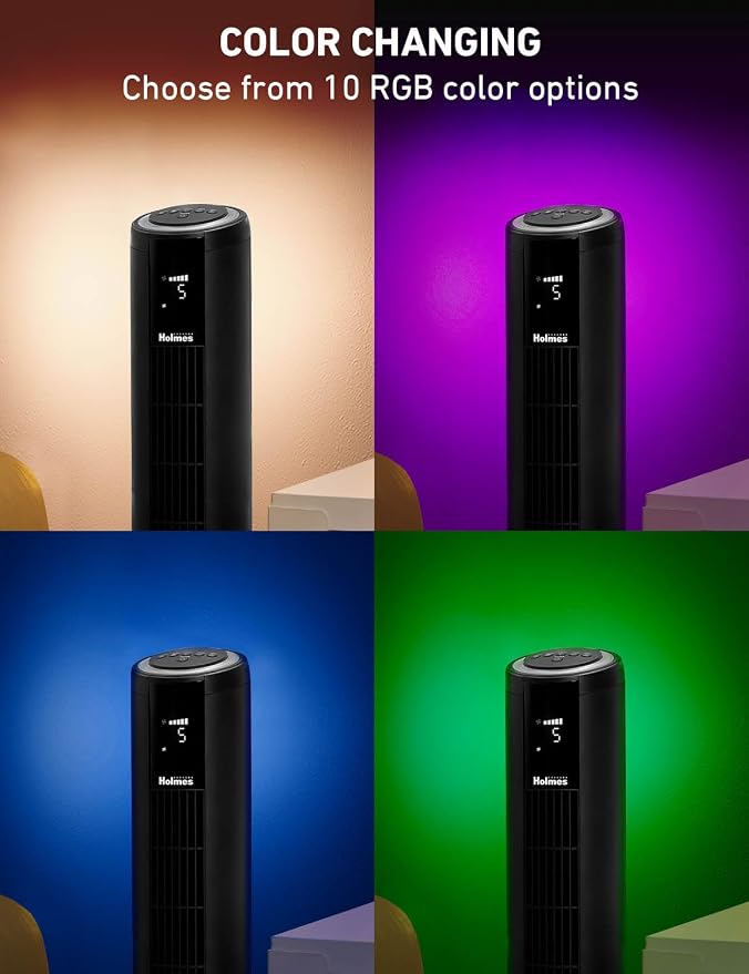42" Digital Tower Fan with Accent Light, ClearRead Display, High/Low Brightness Level, 90° Oscillation, 5 Speeds, 4 Modes