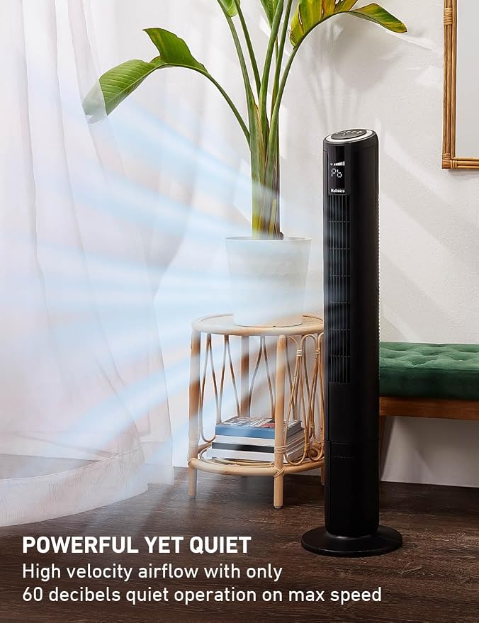 42" Digital Tower Fan with Accent Light, ClearRead Display, High/Low Brightness Level, 90° Oscillation, 5 Speeds, 4 Modes