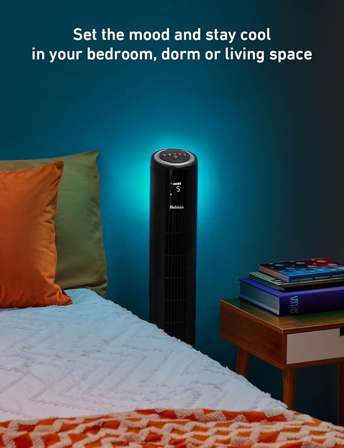 42" Digital Tower Fan with Accent Light, ClearRead Display, High/Low Brightness Level, 90° Oscillation, 5 Speeds, 4 Modes