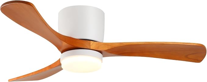 42" Flush Mount Ceiling Fan with Lights3 Wood Blades, Reversible,Dimmable, Low Profile Ceiling Fan with Remote Control for