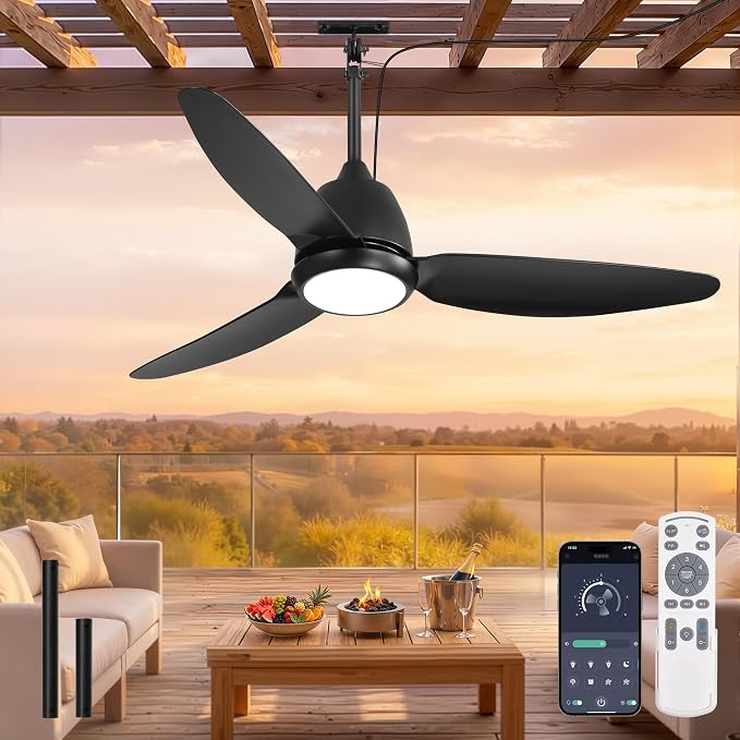 42 In Outdoor Ceiling Fan with Light, Plug-in Ceiling Fans with Waterproof IP65, Smart APP Remote Control, 6-Speed DC Motor