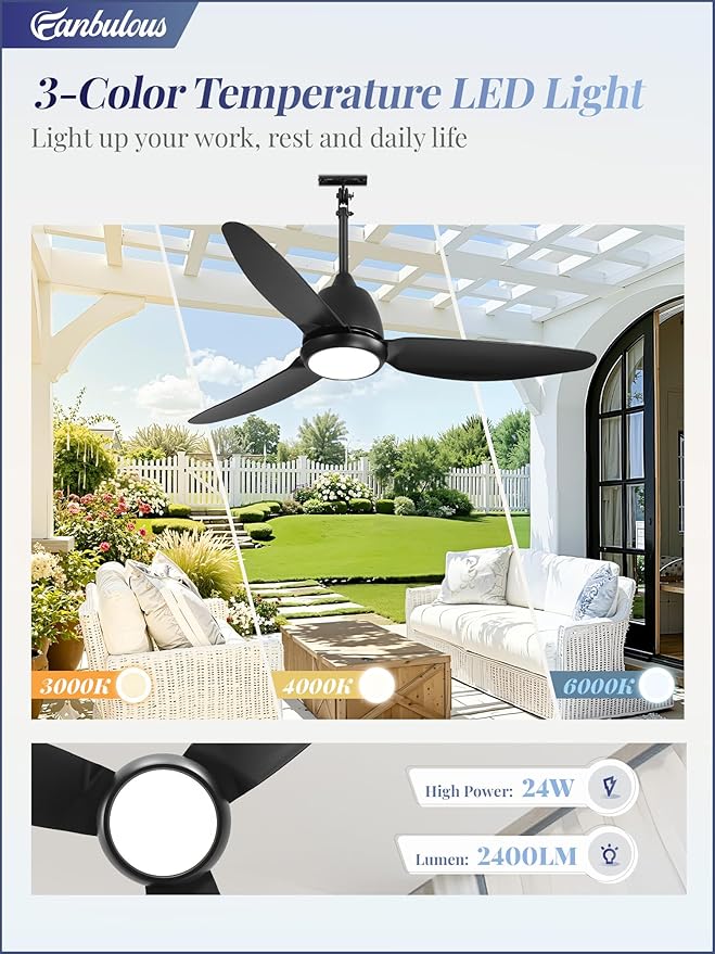 42 In Outdoor Ceiling Fan with Light, Plug-in Ceiling Fans with Waterproof IP65, Smart APP Remote Control, 6-Speed DC Motor