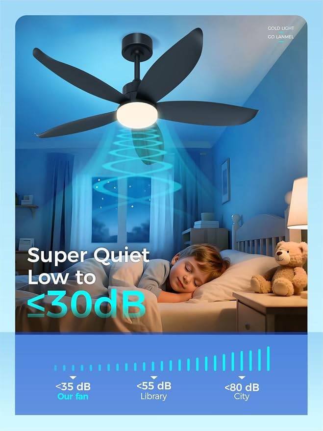 42 Inch Black Ceiling Fan with Light and Remote, Modern Ceiling Fan, 6 Speed, Reversible, 3000k-6500k Dimmable LED, Quiet DC