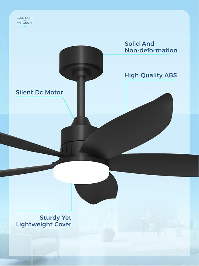 42 Inch Black Ceiling Fan with Light and Remote, Modern Ceiling Fan, 6 Speed, Reversible, 3000k-6500k Dimmable LED, Quiet DC