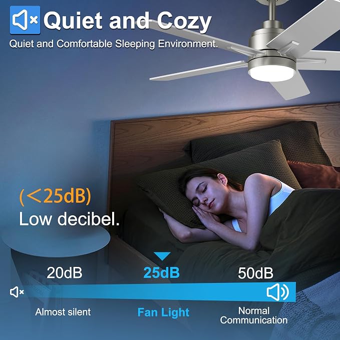 42 Inch Brushed Nickel Ceiling Fan with Light and Remote Control,Dimmable 3 Color Temperatures LED Ceiling Fan,6 Speeds