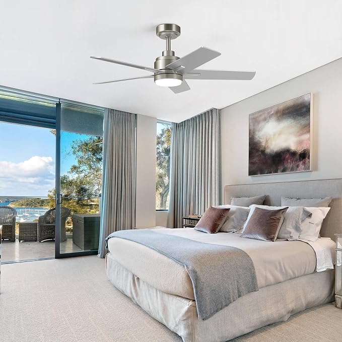 42 Inch Brushed Nickel Ceiling Fan with Light and Remote Control,Dimmable 3 Color Temperatures LED Ceiling Fan,6 Speeds