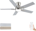 42 Inch Brushed Nickel Flush Mount Ceiling Fans with Lights and Remote, Low Profile Nickel Ceiling Fans for Bedroom Living