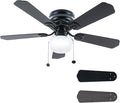 42 Inch Ceiling Fan Traditional: Flush Mount Indoor LED Ceiling Fans with Light - Pull Chain - Dual Finish Blades