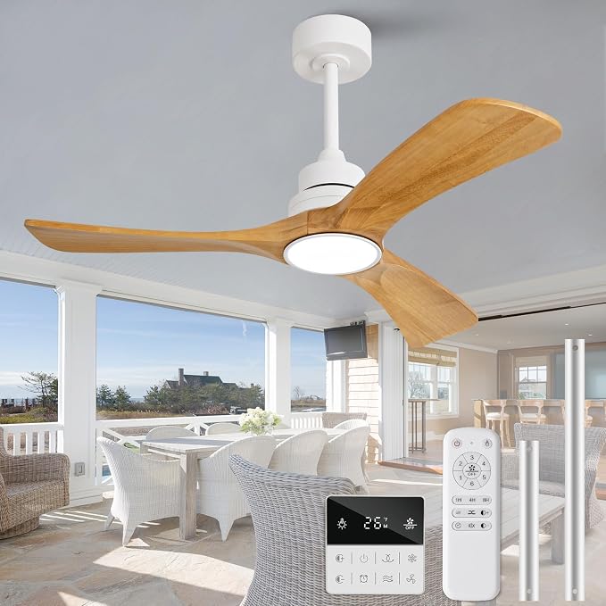 42 inch Ceiling Fan with Light and Remote Control,Wall Switch,Solid Wood Blades,Dimmable,Reversible Quiet DC Motor,Power off