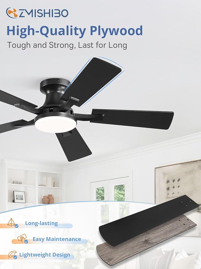 42 Inch Ceiling Fan with Light, App&Remote Control, Flush Mount Low Profile, Dimmable 20W LED Light, Quiet Reversible Motor