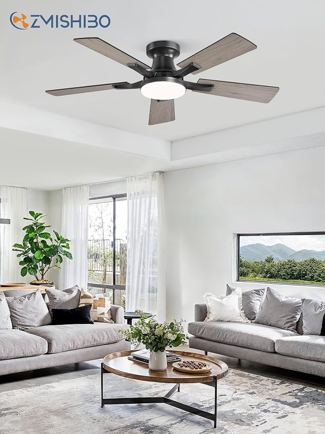 42 Inch Ceiling Fan with Light, App&Remote Control, Flush Mount Low Profile, Dimmable 20W LED Light, Quiet Reversible Motor