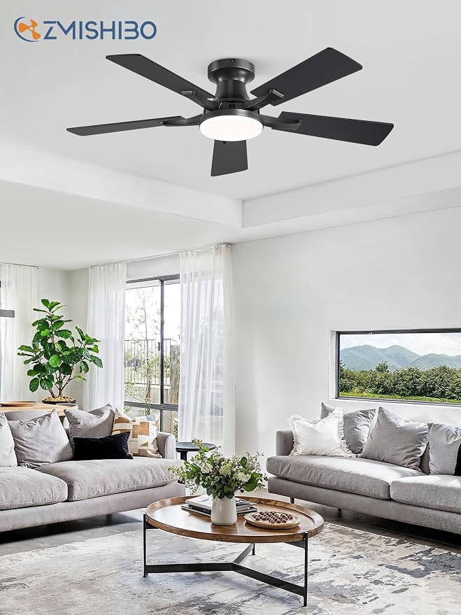 42 Inch Ceiling Fan with Light, App&Remote Control, Flush Mount Low Profile, Dimmable 20W LED Light, Quiet Reversible Motor