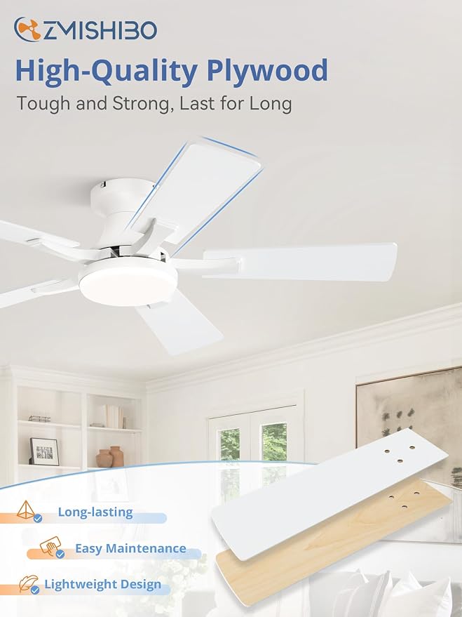 42 Inch Ceiling Fan with Light, App&Remote Control, Flush Mount Low Profile, Dimmable 20W LED Light, Quiet, alternate view 7