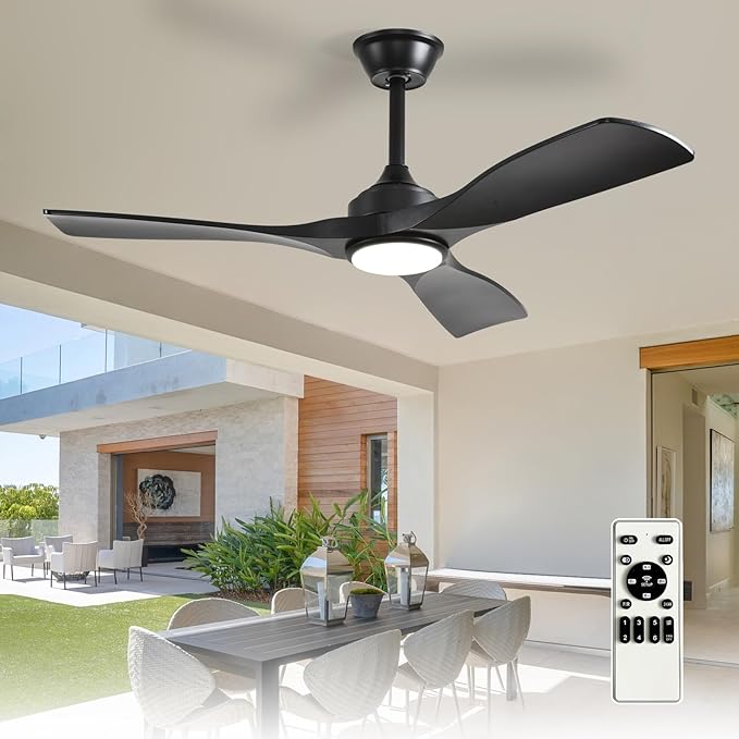 42-Inch Ceiling Fan with Light: Black 3 Blade Outdoor Fans for Patios - Dimmable Ceiling Fan with Remote Control Fandelier