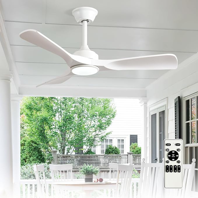 42-Inch Ceiling Fan with Light: White 3 Blade Outdoor Fans for Patios - Dimmable Indoor Ceiling Fan with Remote