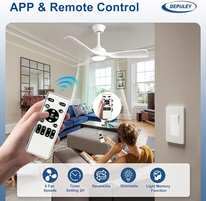 42-Inch Ceiling Fan with Light: White 3 Blade Outdoor Fans for Patios - Dimmable Indoor Ceiling Fan with Remote, alternate