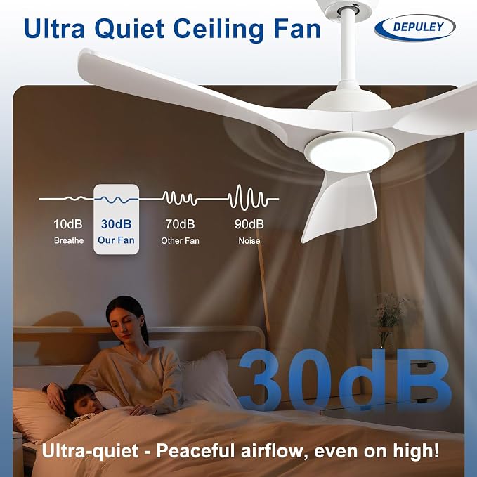 42-Inch Ceiling Fan with Light: White 3 Blade Outdoor Fans for Patios - Dimmable Indoor Ceiling Fan with Remote, alternate