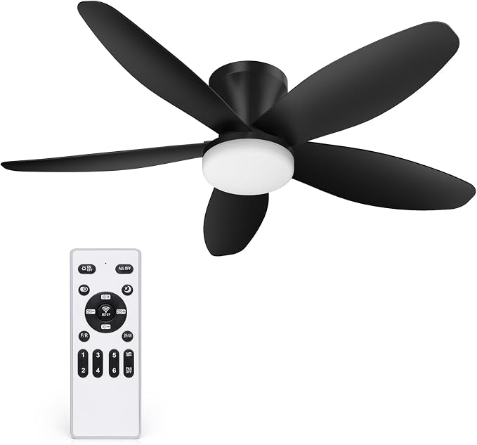 42 Inch Ceiling Fan with Lights and Remote Control, Quiet Modern Low Profile Fan Light with 6 Speeds, Dimmable LED