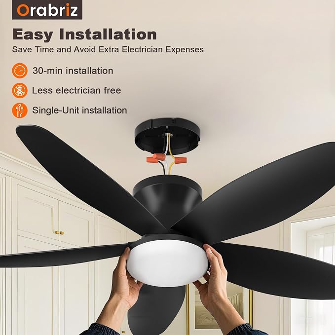 42 Inch Ceiling Fan with Lights and Remote Control, Quiet Modern Low Profile Fan Light with 6 Speeds, Dimmable LED