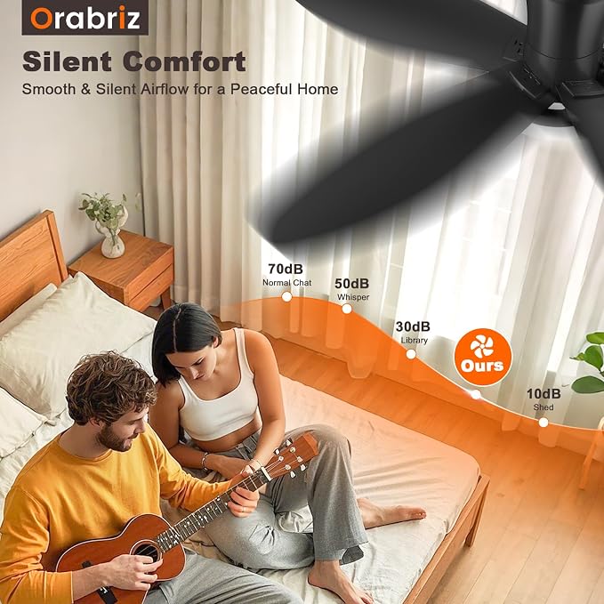 42 Inch Ceiling Fan with Lights and Remote Control, Quiet Modern Low Profile Fan Light with 6 Speeds, Dimmable LED