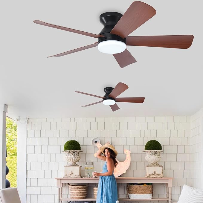 42-Inch Ceiling Fans with Light: Walnut 5 Blade Low Profile Ceiling Fan for Kitchen Bedroom - Flush Mount, alternate view 6