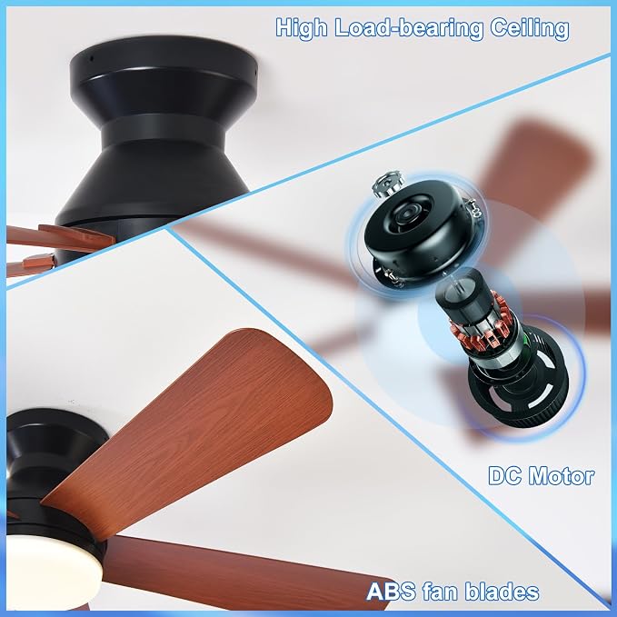 42-Inch Ceiling Fans with Light: Walnut 5 Blade Low Profile Ceiling Fan for Kitchen Bedroom - Flush Mount, alternate view 7
