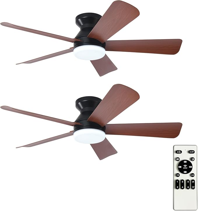 42-Inch Ceiling Fans with Light: Walnut 5 Blade Low Profile Ceiling Fan for Kitchen Bedroom - Flush Mount, alternate view 8