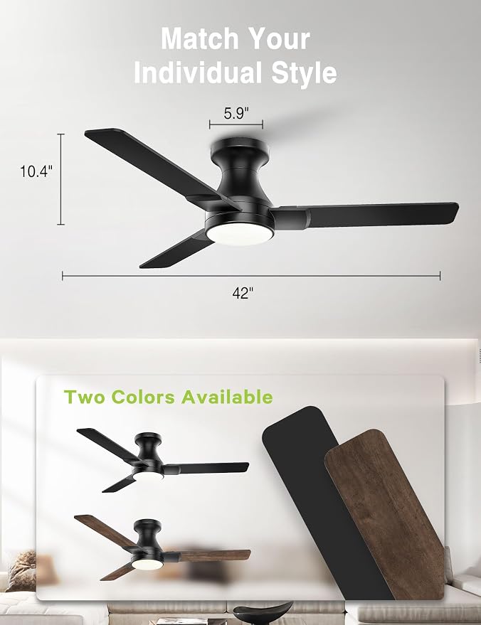 42 inch Ceiling Fans with Lights,3 Blades,6CCT, Low Profile Ceiling Fan with Light and Remote Control,Ceiling Fan for