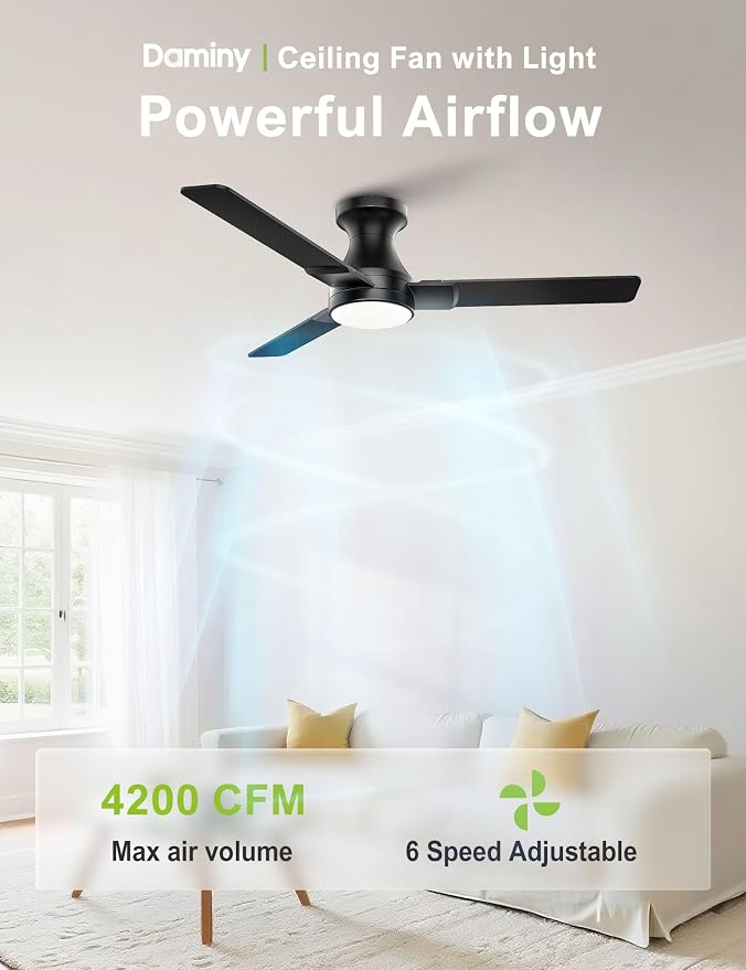 42 inch Ceiling Fans with Lights,3 Blades,6CCT, Low Profile Ceiling Fan with Light and Remote Control,Ceiling Fan for