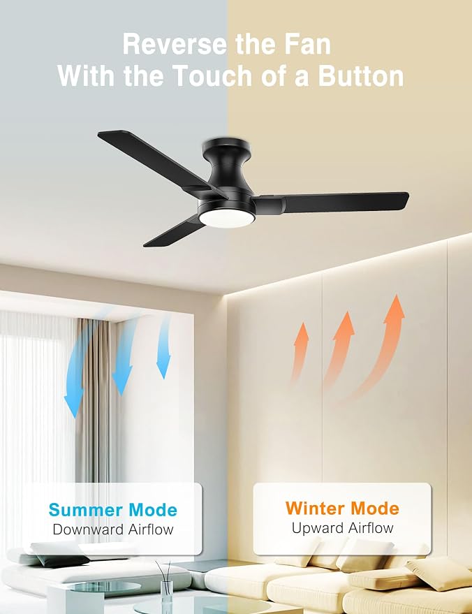 42 inch Ceiling Fans with Lights,3 Blades,6CCT, Low Profile Ceiling Fan with Light and Remote Control,Ceiling Fan for