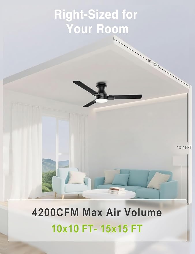 42 inch Ceiling Fans with Lights,3 Blades,6CCT, Low Profile Ceiling Fan with Light and Remote Control,Ceiling Fan for