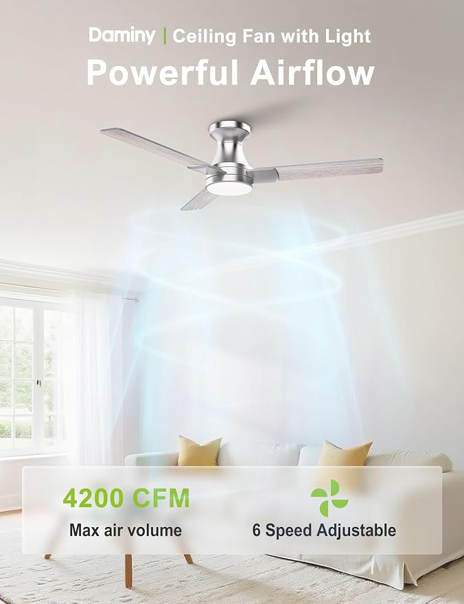 42 inch Ceiling Fans with Lights,3 Blades,6CCT, Low Profile Ceiling Fan with Light and Remote Control,Ceiling Fan for