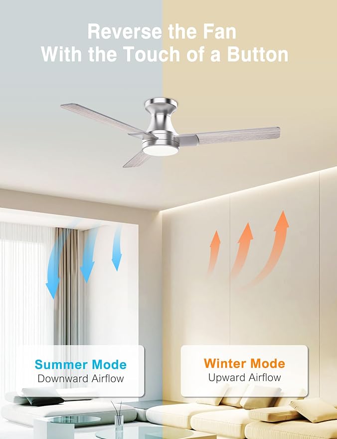 42 inch Ceiling Fans with Lights,3 Blades,6CCT, Low Profile Ceiling Fan with Light and Remote Control,Ceiling Fan for