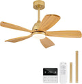 42 Inch Ceiling Fans with Lights and Remote, 5 Blades Wood Ceiling Fan with Light, Dimmable, Wall Switch, Reversible DC