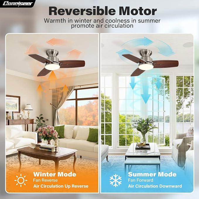 42 Inch Ceiling Fans with Lights and Remote, Bedroom Living Room Office, Flush Mount, 3CCT Dimmable, alternate product view 5