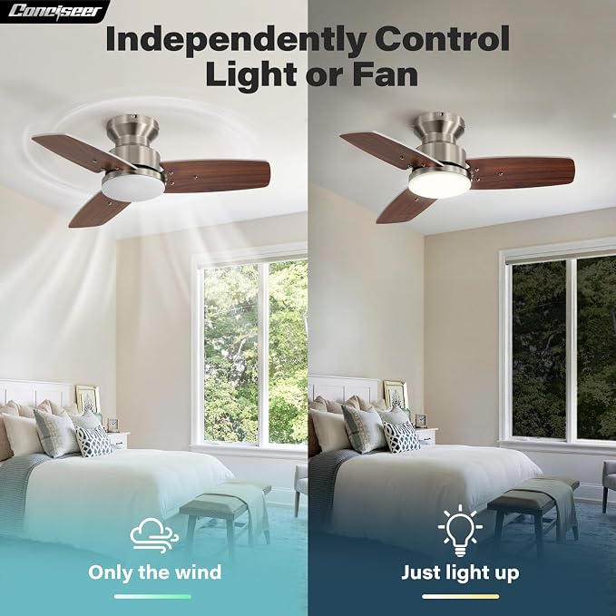 42 Inch Ceiling Fans with Lights and Remote, Bedroom Living Room Office, Flush Mount, 3CCT Dimmable, alternate product view 6