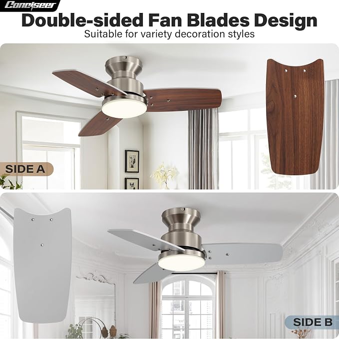 42 Inch Ceiling Fans with Lights and Remote, Bedroom Living Room Office, Flush Mount, 3CCT Dimmable, alternate product view 7