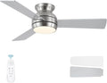 42 Inch Ceiling Fans with Lights and Remote, Brushed Nickel Low Profile Ceiling Fan with Light, Flush Mount, Reversible, 6