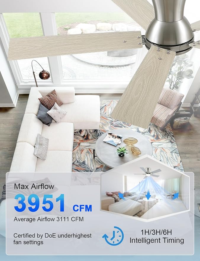 42 Inch Ceiling Fans with Lights and Remote, Brushed Nickel Flush Mount Low Profile Ceiling Fan for Bedroom, Patio