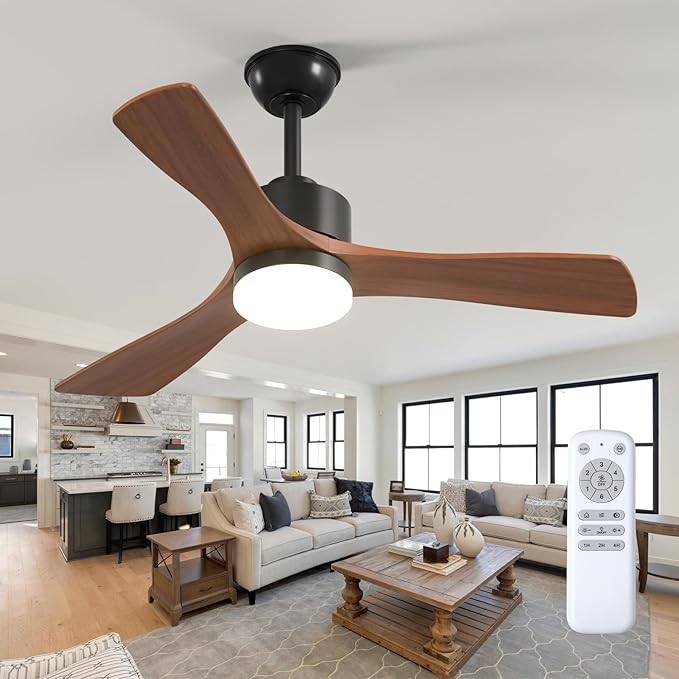 42 inch Ceiling Fans with Lights and Remote Control, Reversible, 3 Wood Blades, 6 Speeds, 3CCT Dimmable, Noiseless