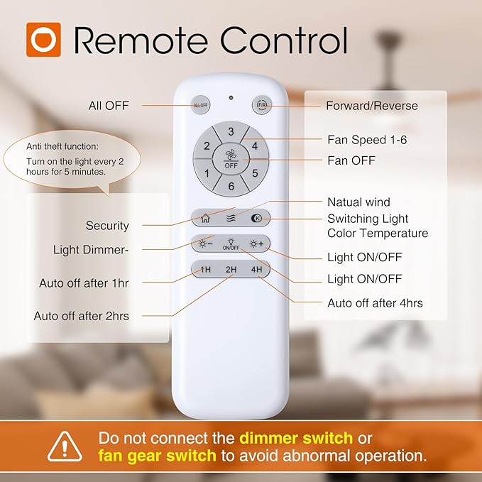 42 inch Ceiling Fans with Lights and Remote Control, Reversible, 3 Wood Blades, 6 Speeds, 3CCT Dimmable, Noiseless