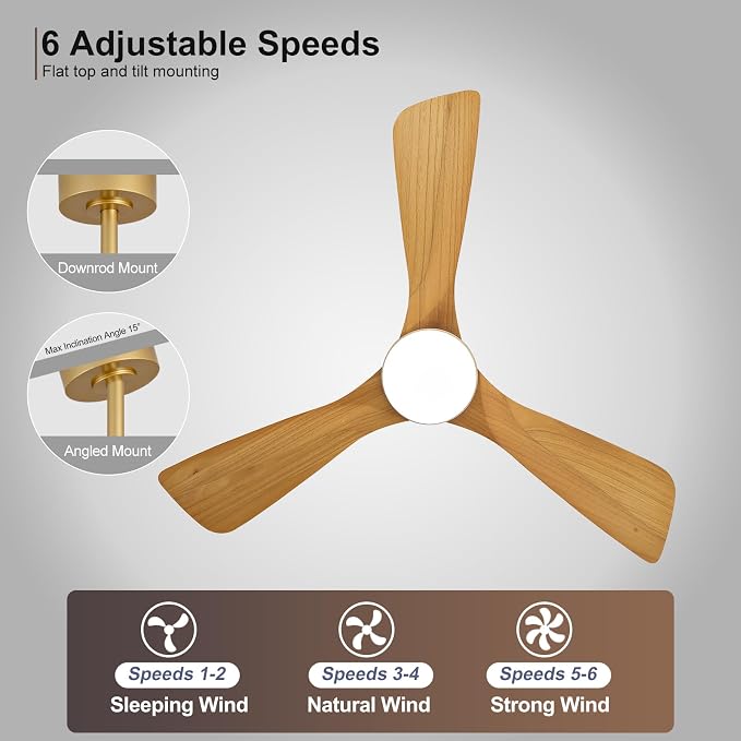 42 Inch Ceiling Fans with Lights and Remote, Dimmable LED Light, Quite Reversible DC Motor,Memory Function,Modern Solid Wood