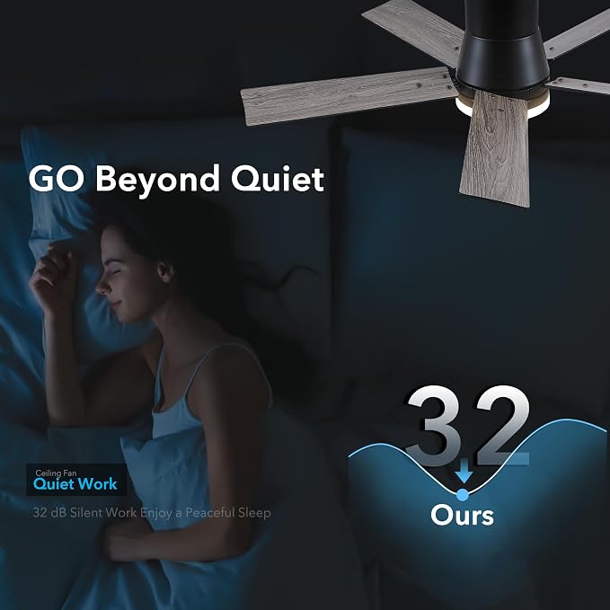 42 Inch Ceiling Fans with Lights and Remote, Flush Mount Black Ceiling Fan, 6 Speed Reversible DC Motor, 3CCT Dimmable