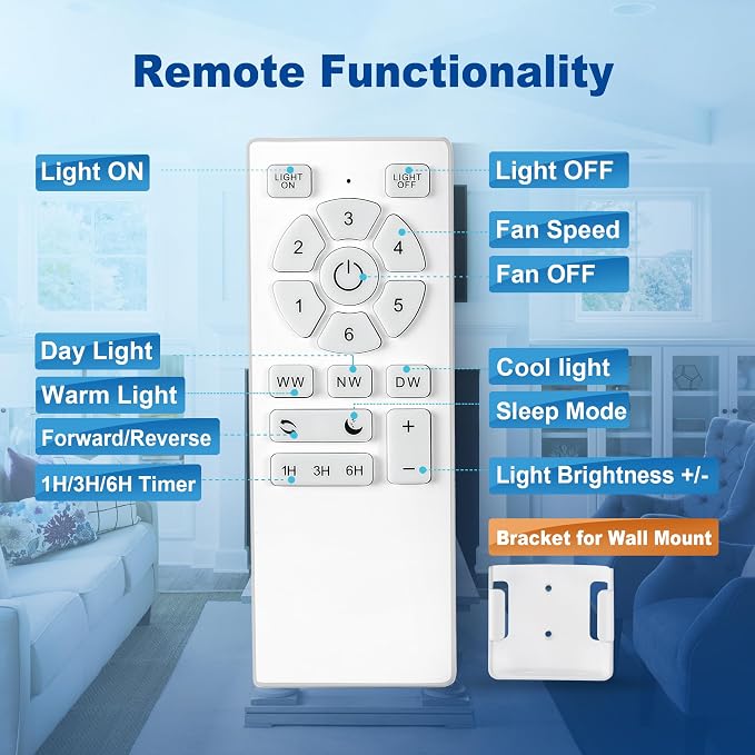 42 Inch Ceiling Fans with Lights and Remote, Flush Mount Black Ceiling Fan, 6 Speed Reversible DC Motor, 3CCT Dimmable