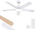 42 Inch Ceiling Fans with Lights and Remote, White Ceiling Fan, 5 Blade Modern Ceiling Fan for Bedroom, Living Room, Dining