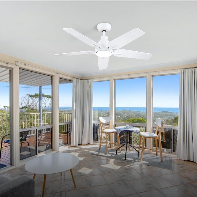42 Inch Ceiling Fans with Lights and Remote, White Ceiling Fan, 5 Blade Modern Ceiling Fan for Bedroom, Living Room, Dining