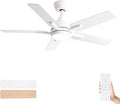 42 Inch Ceiling Fans with Lights and Remote, White Ceiling Fan with 5 Balde for Outdoor/Bedroom Living Room, Downrod, 6 Speed
